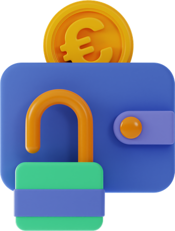 Unlock Euro Wallet 3D Illustration
