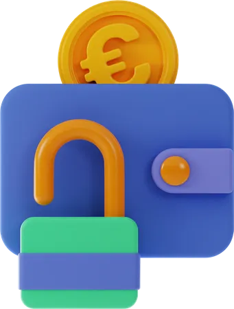 Unlock Euro Wallet  3D Illustration