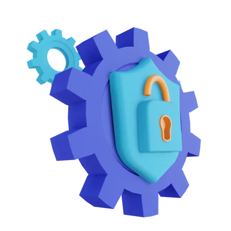 Unlock gear security  3D Illustration