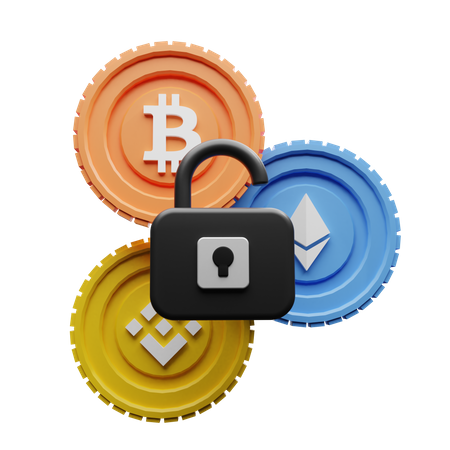 Unlocked Crypto Coins 3D Illustration