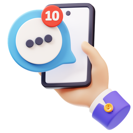 Unread Message with Hand Holding Smartphone  3D Icon