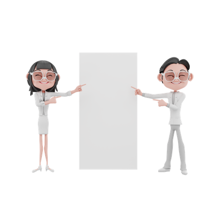 Unternehmer und Unternehmerinnen zeigen leere Tafel  3D Icon