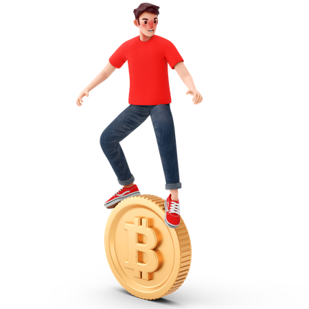 Uomo che gode del profitto bitcoin  3D Illustration