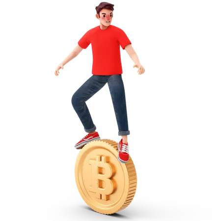 Uomo che gode del profitto bitcoin  3D Illustration