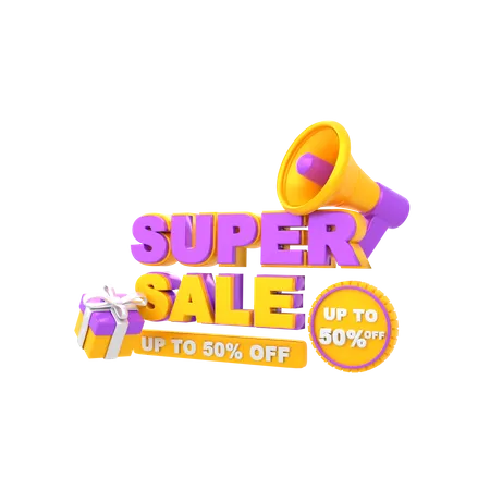 Up to 50 Percent Super Sale Announcement  3D Illustration