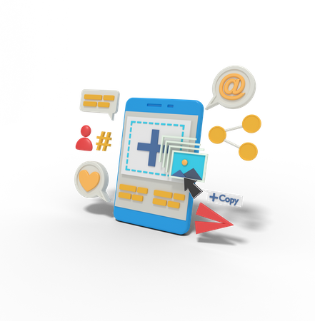 Upload pictures on Social media app using mobile  3D Icon