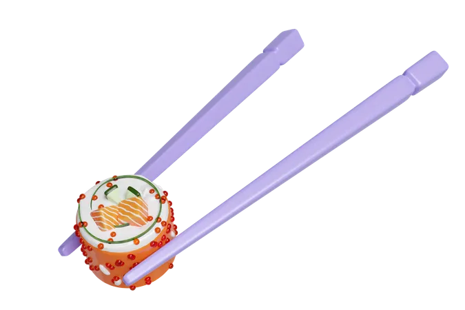 3 D Uramaki Sushi With Chopsticks Japanese Food Isolated Concept 3 D Render Illustration 3D Icon