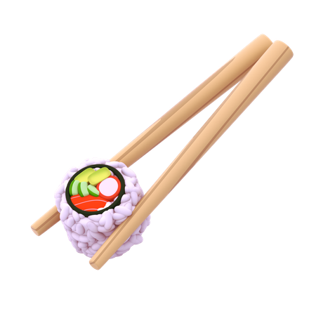 Uramaki Sushi In Chopstick  3D Icon