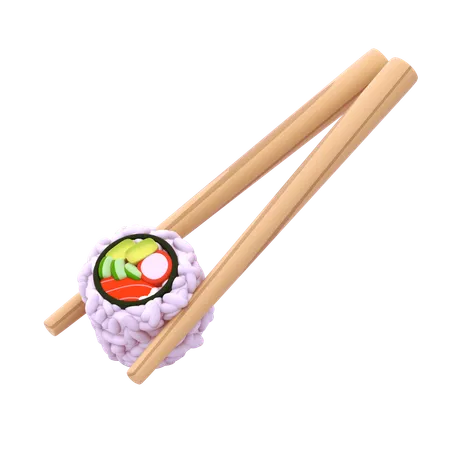 Uramaki Sushi In Chopstick  3D Icon
