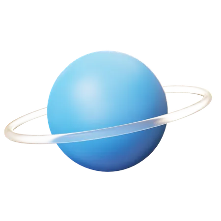 3 D Cute Cartoon Uranus Planet With Glass Ring Solar System In Milky Way Science Fiction And Comic Galaxy Space Concept 3D Icon