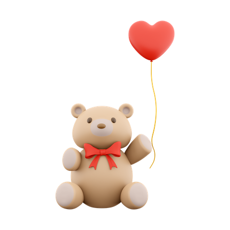 Ursinho de pelúcia com balão de coração  3D Icon