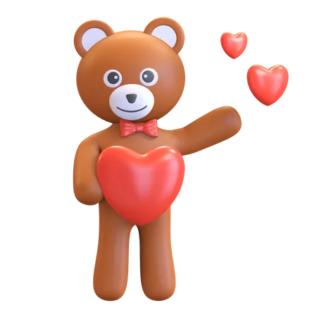 Ursinho segurando coração  3D Illustration