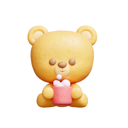 Urso tomando café  3D Illustration