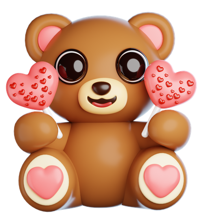 Urso de dia dos namorados com pirulito  3D Icon