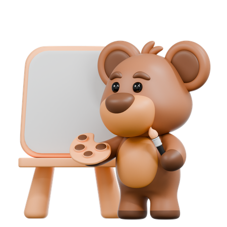 O urso está pintando  3D Illustration