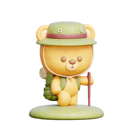 Urso fofo caminhando com mochila  3D Illustration