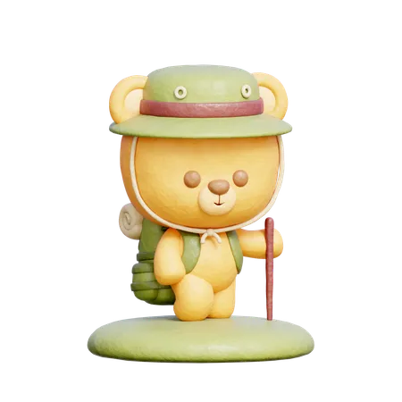 Urso fofo caminhando com mochila  3D Illustration