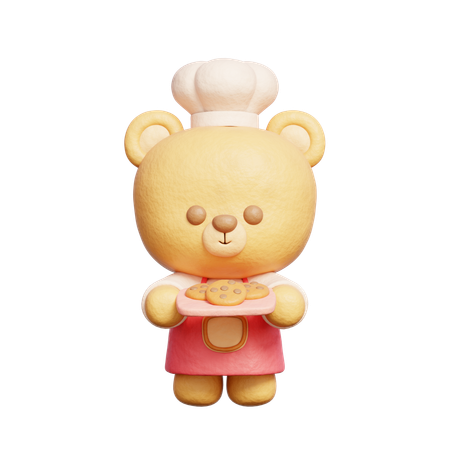 Urso fofo usa uniforme de chef segurando biscoitos  3D Icon