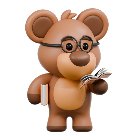 Urso Leu um Livro  3D Illustration