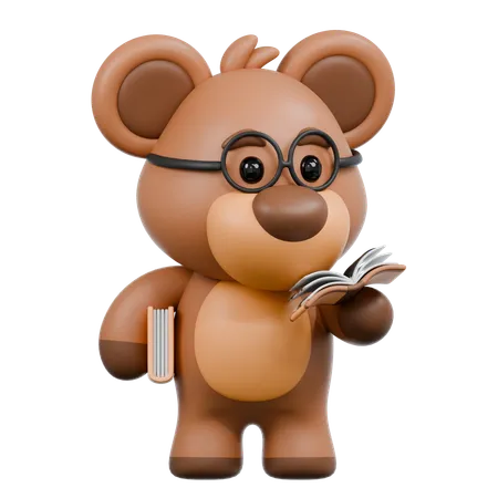 Urso Leu um Livro  3D Illustration