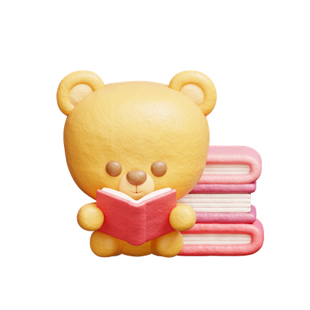 Urso lendo um livro  3D Illustration