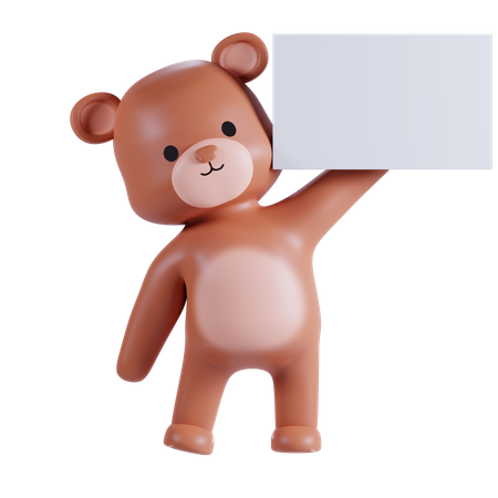 Urso segurando papel branco  3D Illustration