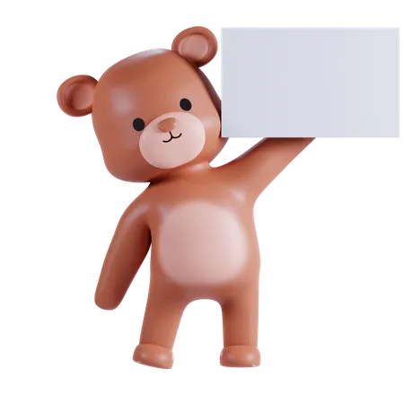 Urso segurando papel branco  3D Illustration