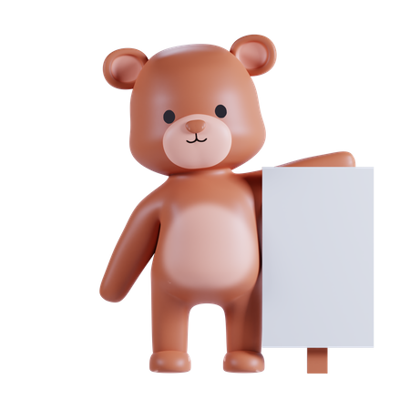 Urso segurando um quadro de espaço em branco  3D Illustration