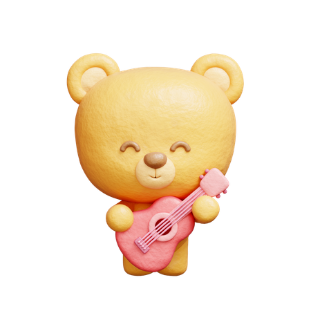 Urso tocando violão  3D Illustration