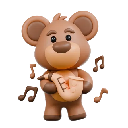 Urso tocando saxofone  3D Illustration