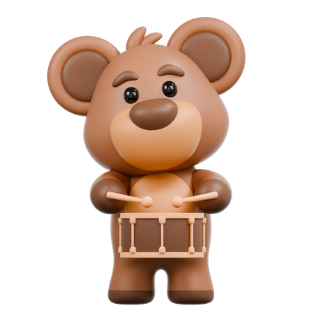 Urso tocando tambor  3D Illustration