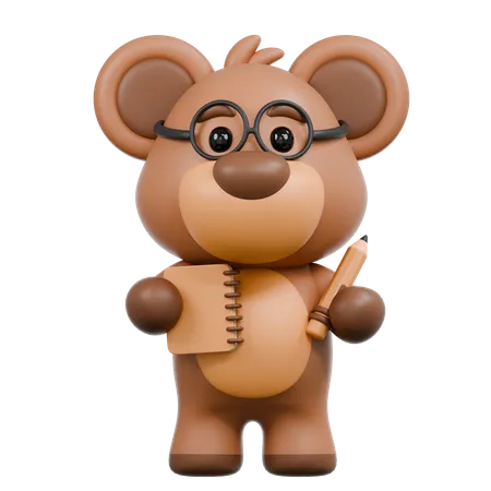 Urso traz bilhete e lápis  3D Illustration