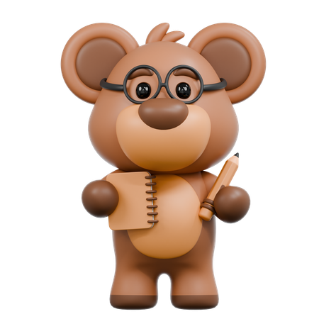 Urso traz bilhete e lápis  3D Icon