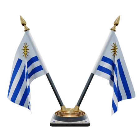 Uruguay Double Desk Flag Stand  3D Illustration