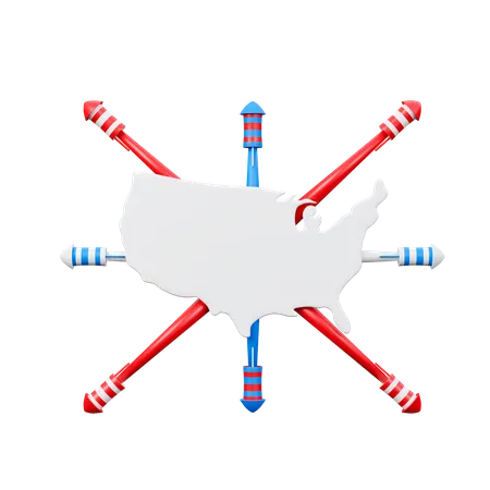 USA Map With Fireworks 3 D Icon 3D Icon