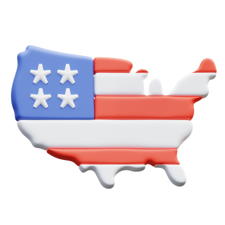 Usa Map With American Flag Colors  3D Icon
