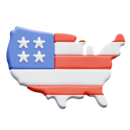 Usa Map With American Flag Colors  3D Icon