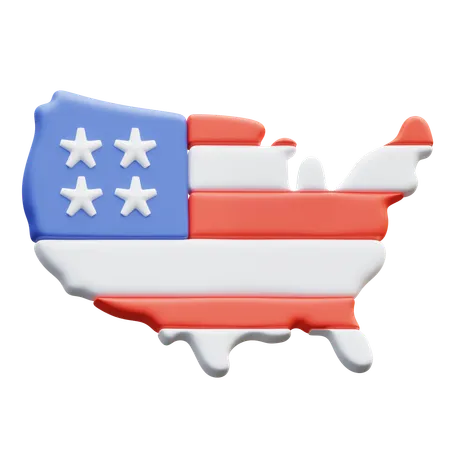 Usa Map With American Flag Colors  3D Icon