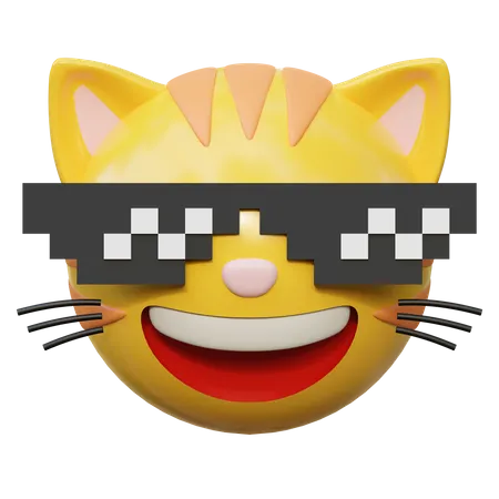 Usando Oculos De Pixel Rosto Expressao Gato Emoticon Adesivo 3 D Icone Ilustracao 3D Icon