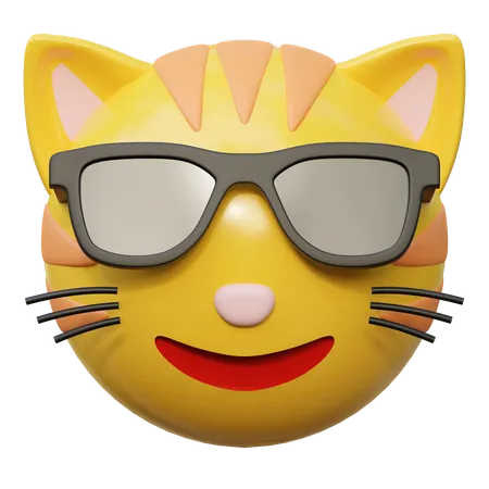 Usando Oculos Pretos Rosto Expressao Gato Emoticon Adesivo 3 D Icone Ilustracao 3D Icon