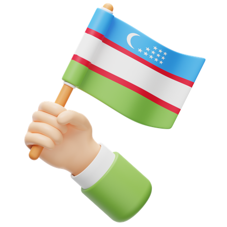 Usbekistan Flagge in der Hand  3D Icon