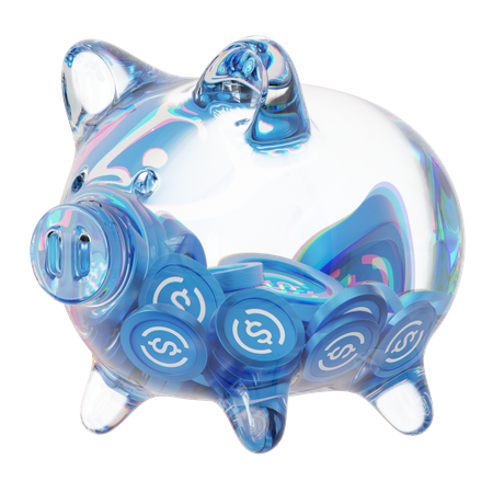 Usdc Clear Glass Piggy Bank With Decreasing Piles Of Crypto Coins  3D Icon