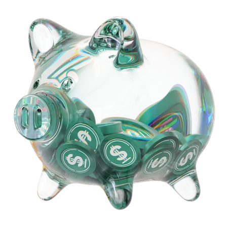 Usdd Clear Glass Piggy Bank With Decreasing Piles Of Crypto Coins  3D Icon