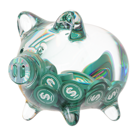 Usdd Cofrinho de vidro transparente com pilhas decrescentes de moedas criptográficas  3D Icon