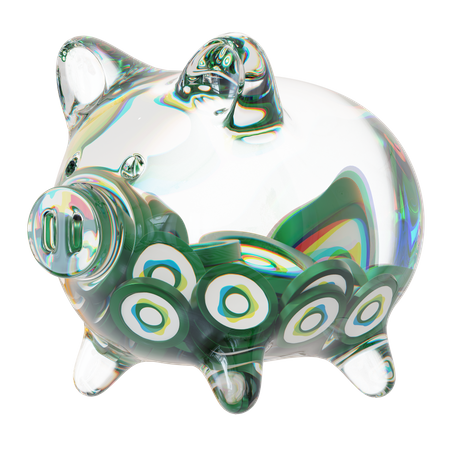 Usdp Clear Glass Piggy Bank With Decreasing Piles Of Crypto Coins  3D Icon
