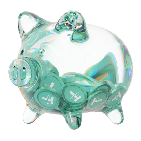 Usdt Clear Glass Piggy Bank With Decreasing Piles Of Crypto Coins  3D Icon