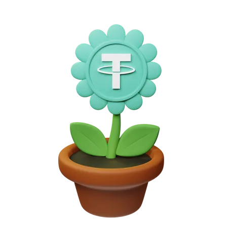 Usdt Crypto Plant Pot  3D Icon