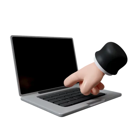 3 D Computer Laptop With Hand Finger Presses On Keyboard Button Typing On Notebook Icon Isolated On White Background 3 D Rendering Illustration Clipping Path 3D Icon