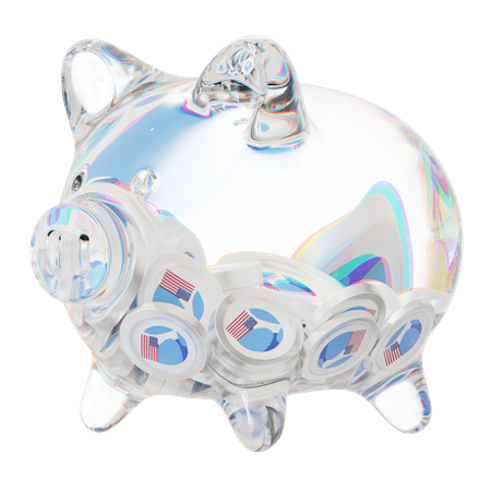 Ustc Clear Glass Piggy Bank With Decreasing Piles Of Crypto Coins  3D Icon