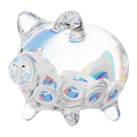 Ustc-Sparschwein aus klarem Glas mit abnehmendem Stapel an Kryptomünzen  3D Icon